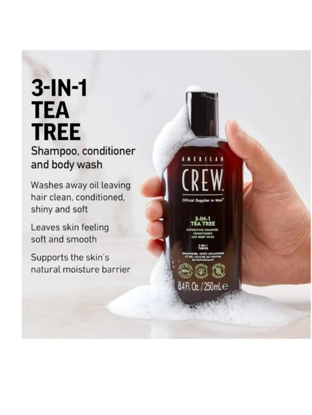 American Crew 3-in-1 Tea Tree Shampoo Conditioner Body Wash 33.8 oz NEW